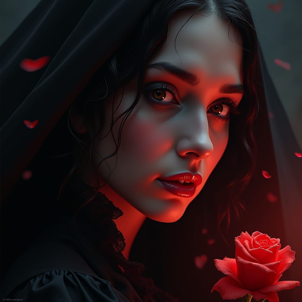 Captivating Vampire Gaze in Victorian Gothic Digital Oil Pai...