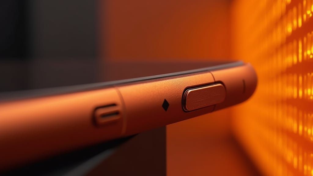 Orange Phone Close-Up: Precision Engineering in Copper Light