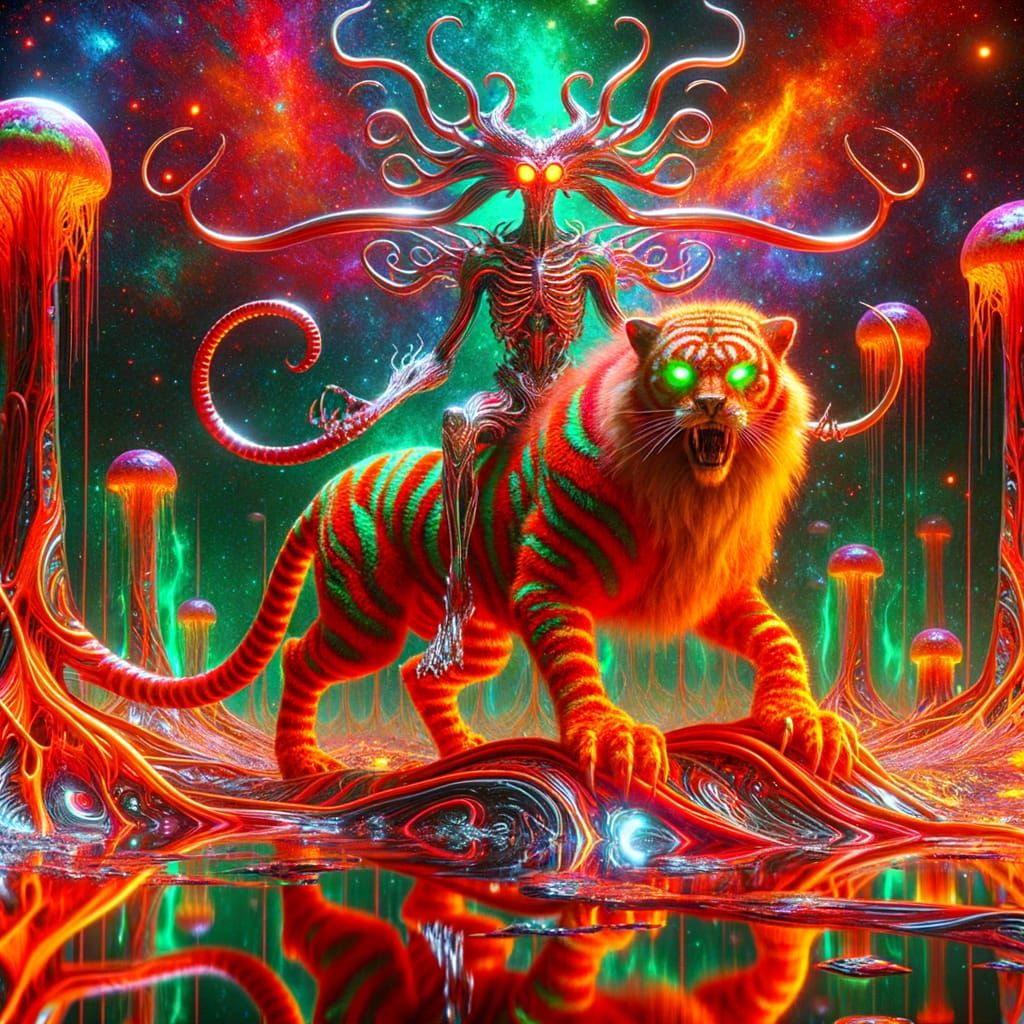 Psychedelic Alien Ruler on Sabertooth Cat