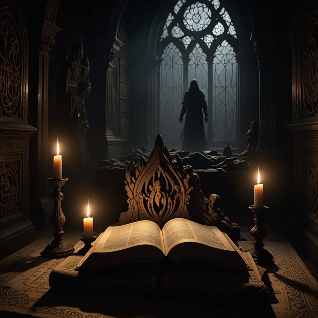 Ancient Tome Beckons in Gothic Chamber