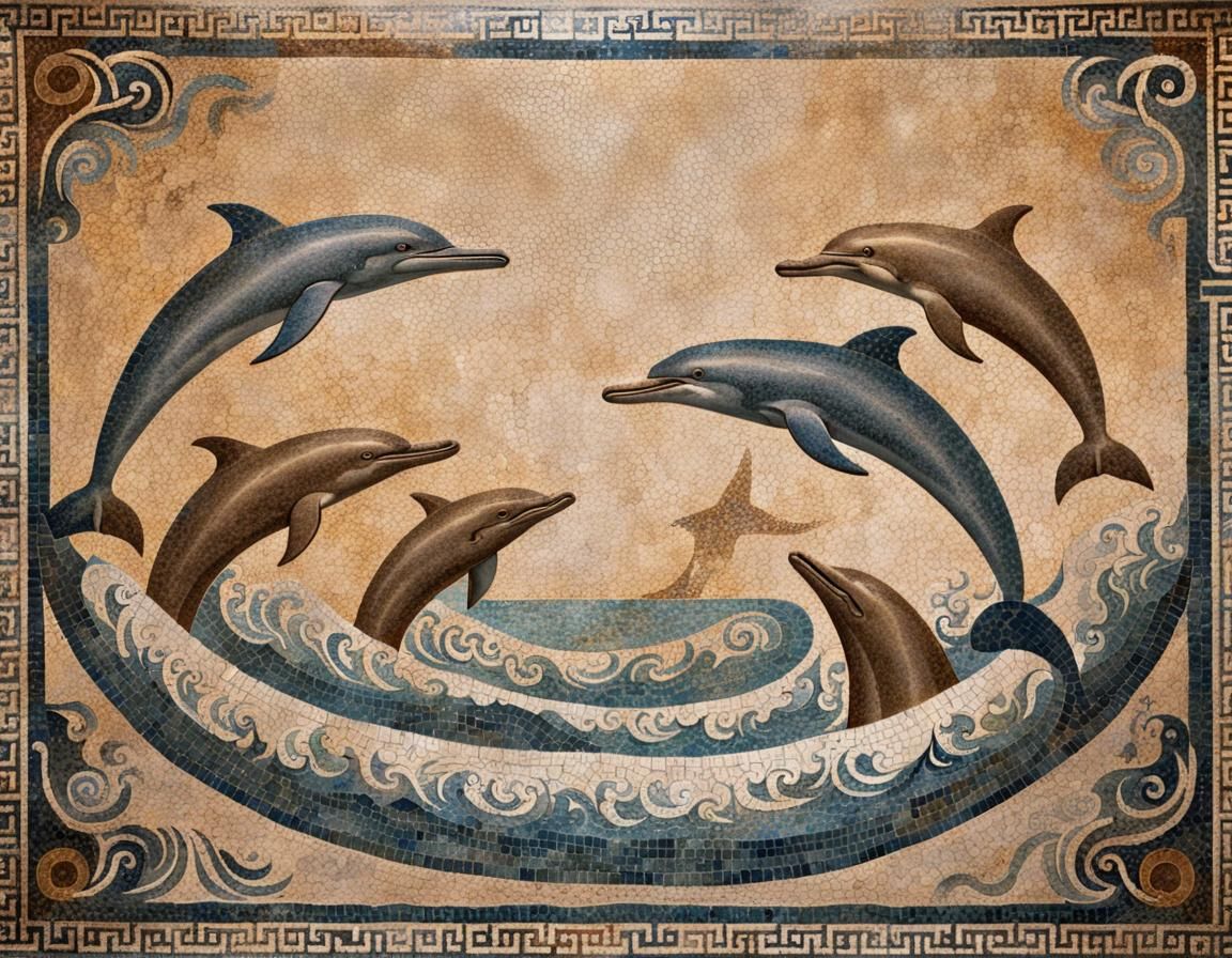 Roman Mosaic of Dolphins and Poseidon