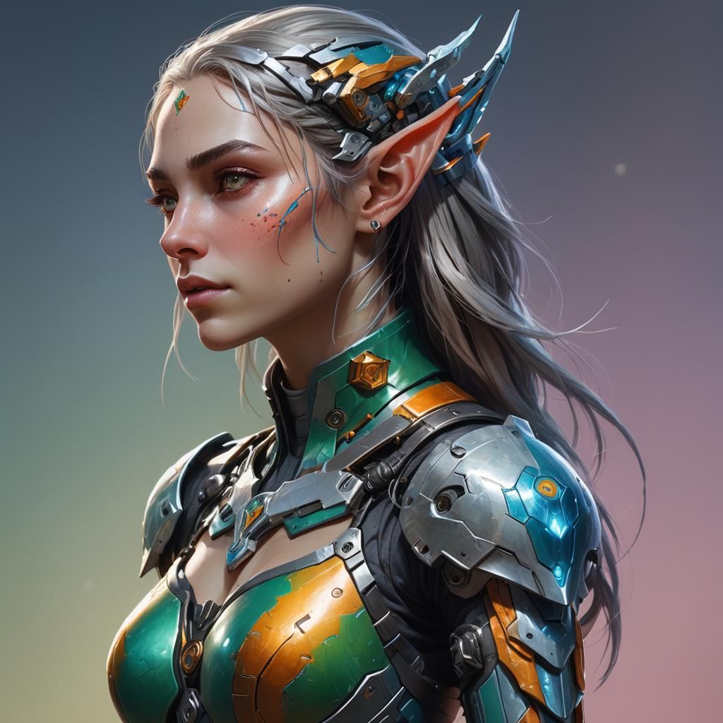 Female Elf Cyborg Concept Art in Hyperrealistic Style