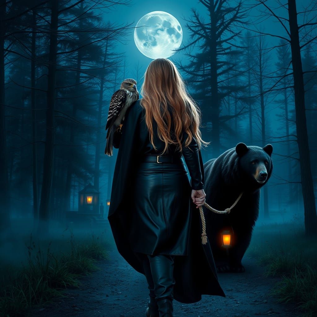 Moonlit Forest Encounter in Photorealistic Style