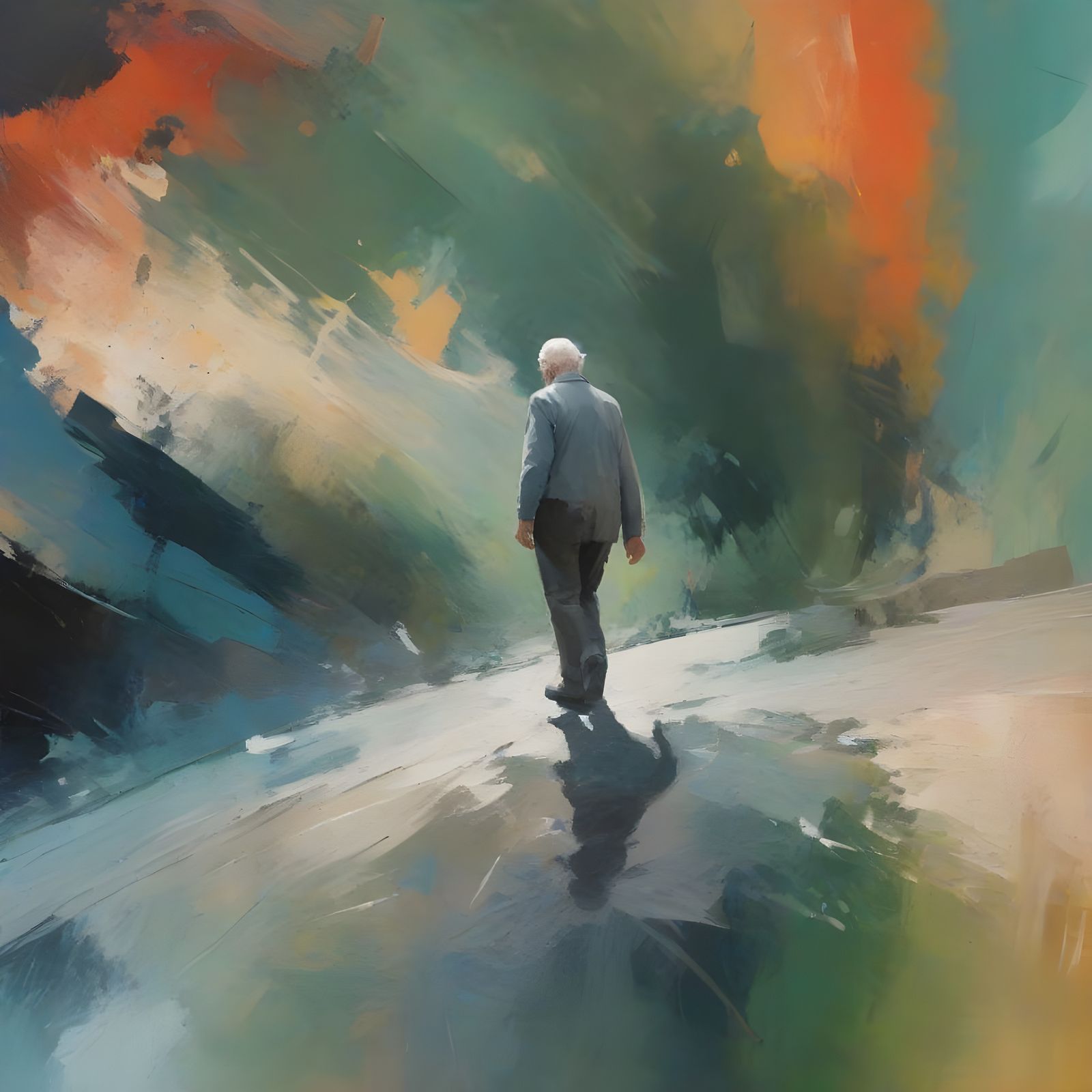Tiny Figure Overwhelmed by Vibrant Brushstrokes