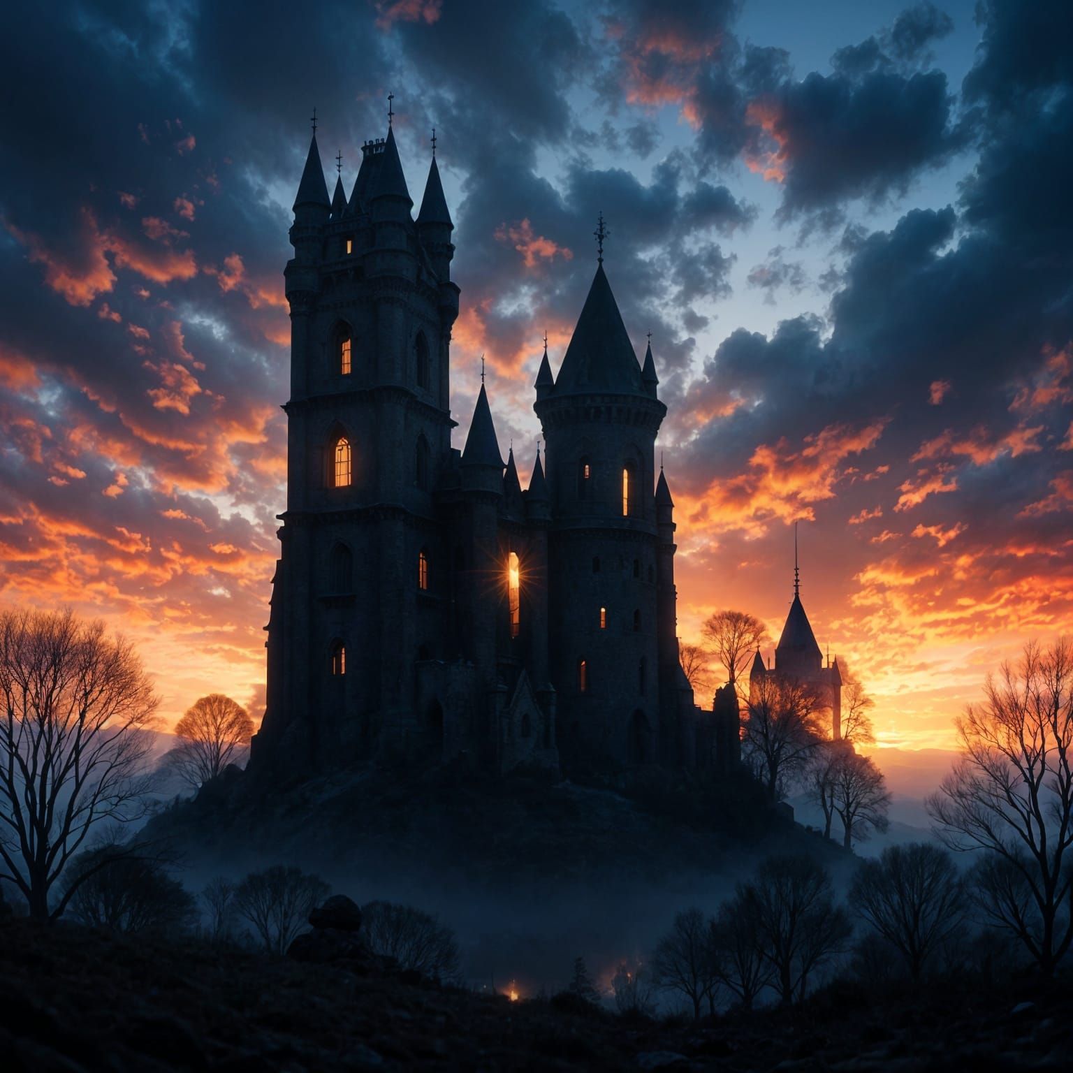 Ancient Castle Twilight with Warm Light