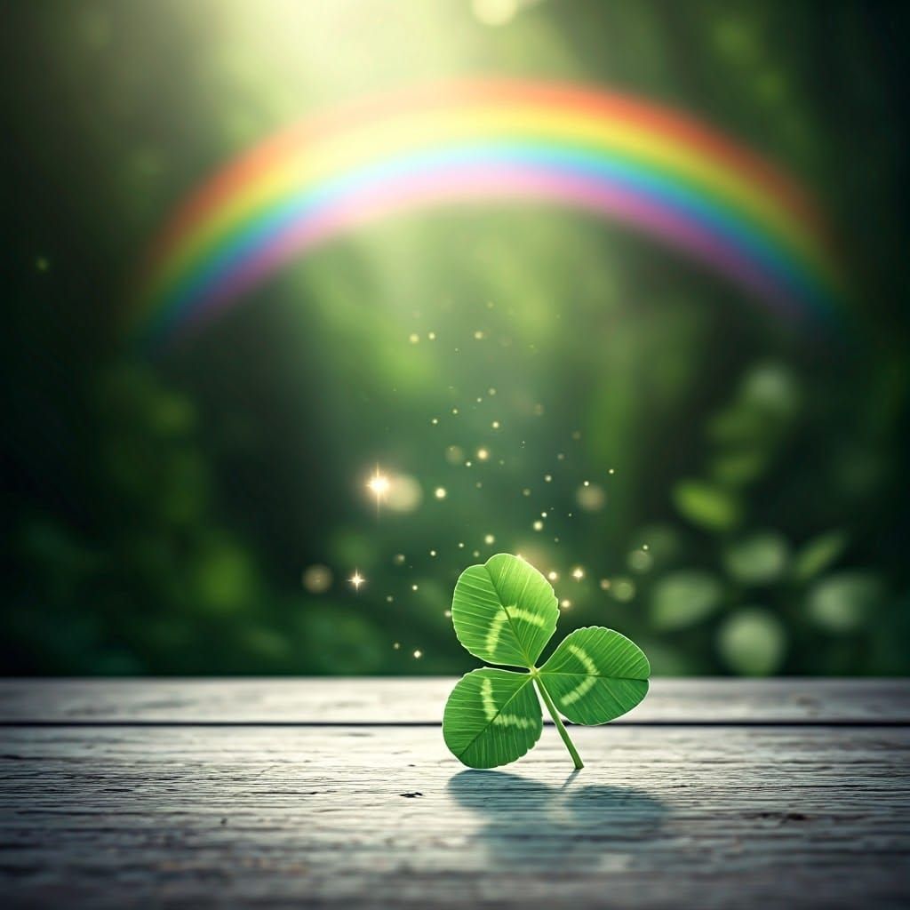 Mystical Glowing Four-Leaf Clover on Wood