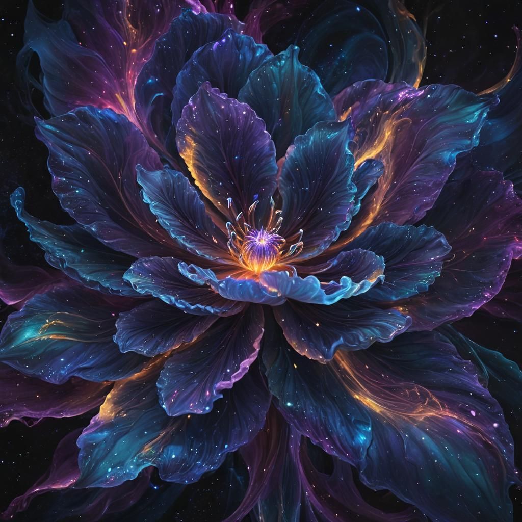 Glowing Cosmic Flower in Space: Digital Art