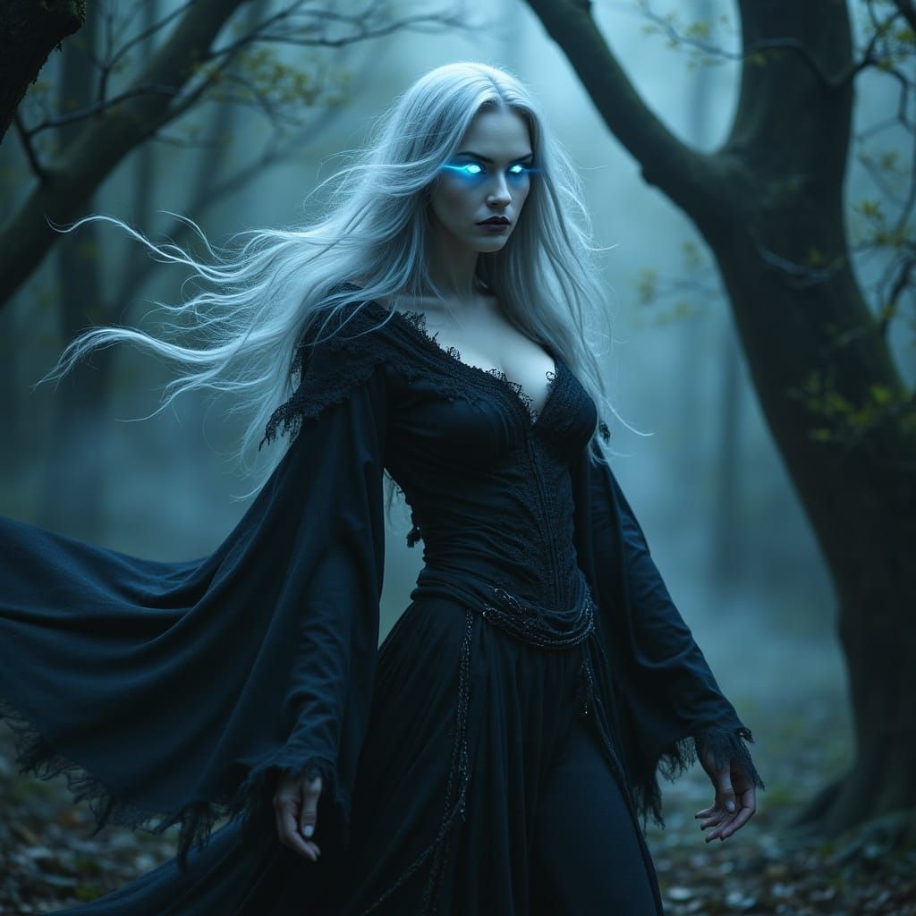 Mystical Banshee Emerges from Eerie Forest Mist