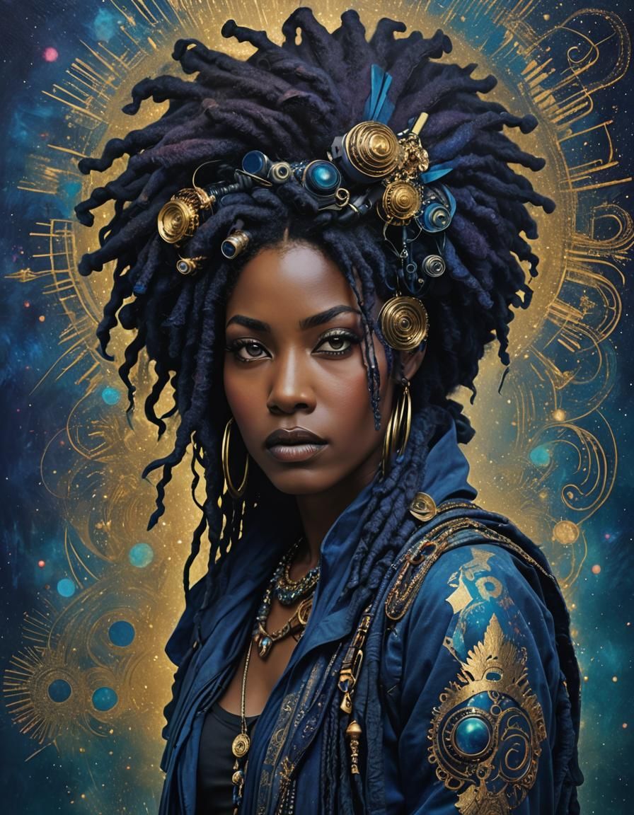 Afro-Caribbean Smuggler in Cyberpunk Mixed-Media Photograph