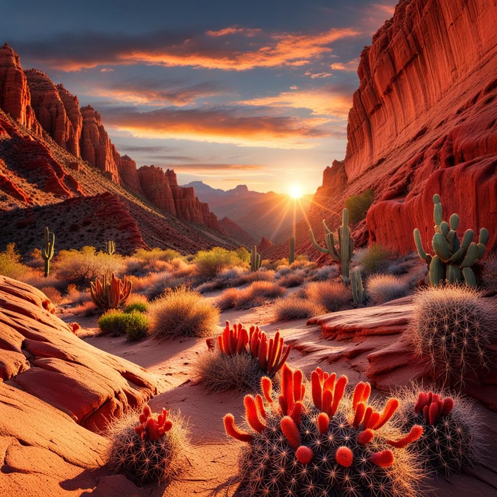 Sunset at Desert Canyon with Red Rock Formations