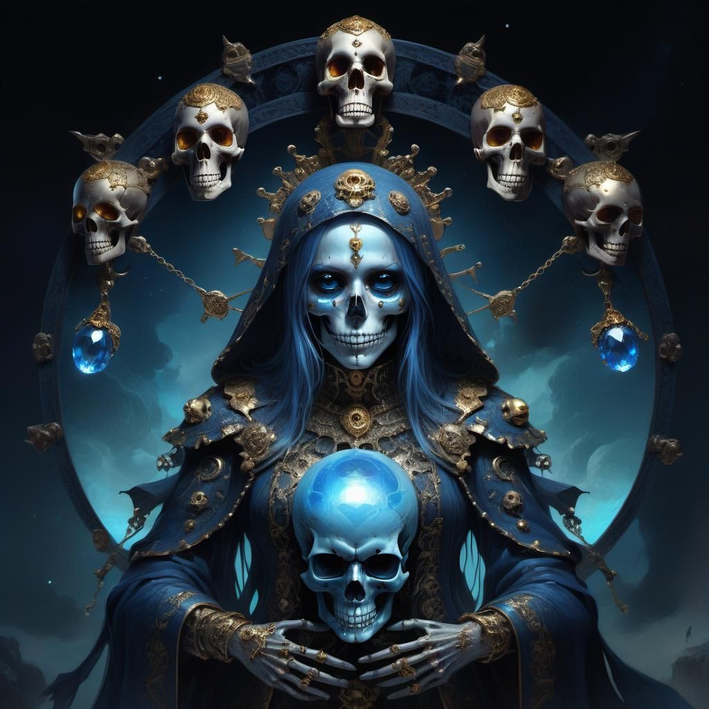 Elaborate Bejeweled Skull Tarot Card Art