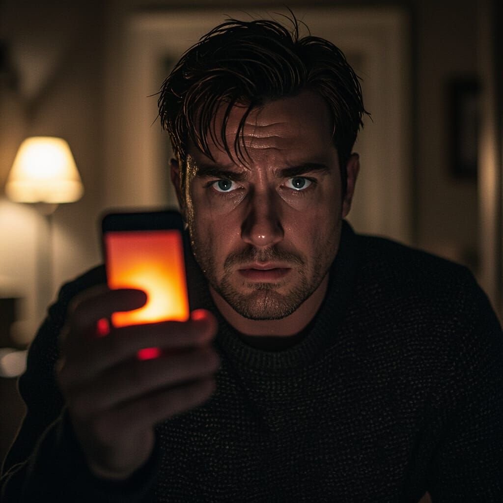 Trembling Hand Holds Phone in Dark Room