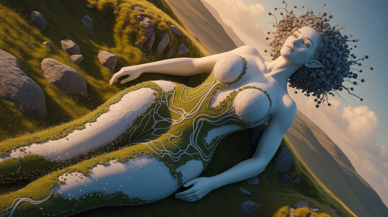 Surreal Fae Queen Merges with Ireland Landscape