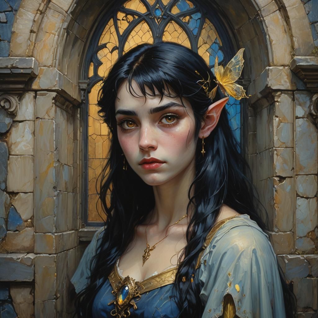 Vampire Portrait with Fairy Wings as Oil Painting