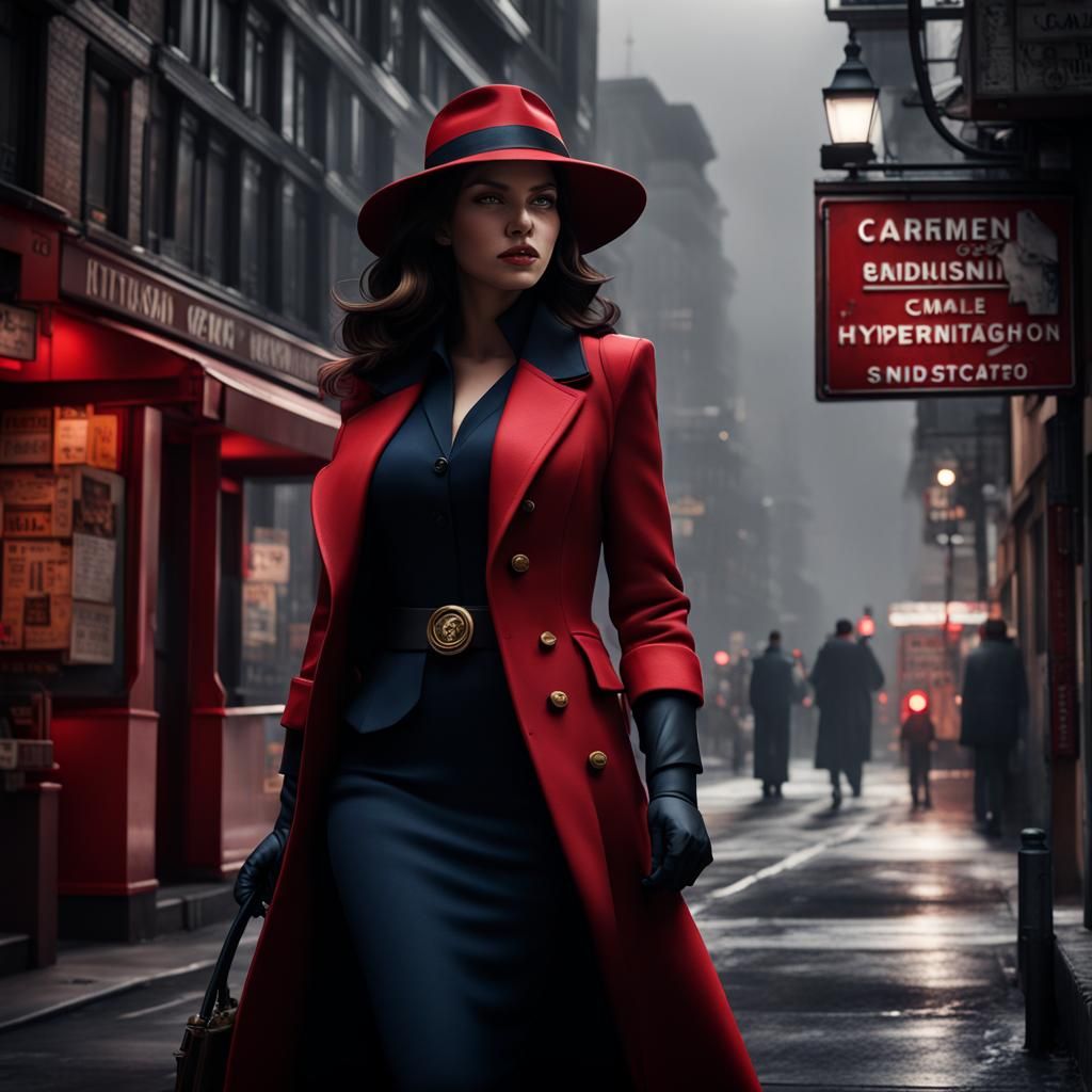 Hyperrealistic Carmen Sandiego Portrait in Cinematic Style