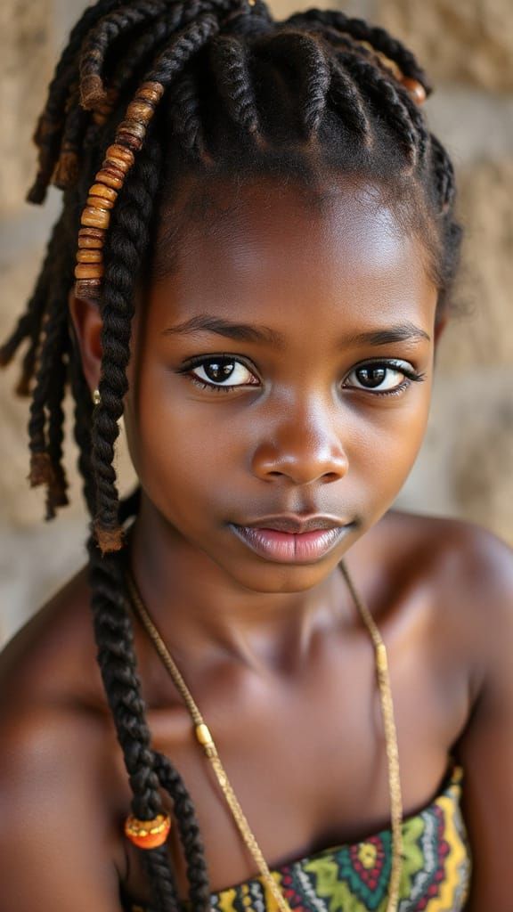 Portrait of a Young Nigerian Girl with Cornrows