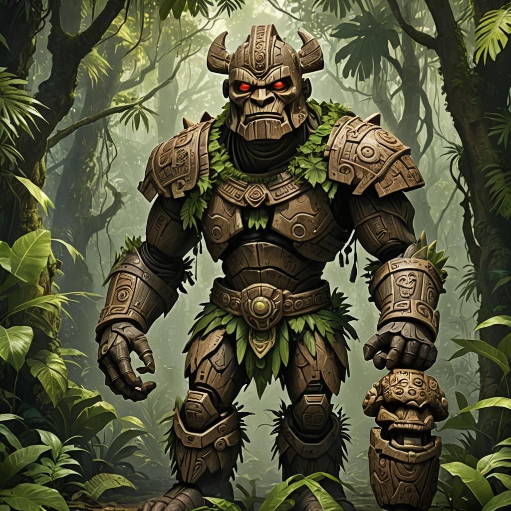 Jungle Protector: Fantasy Golem with Tiki Mask
