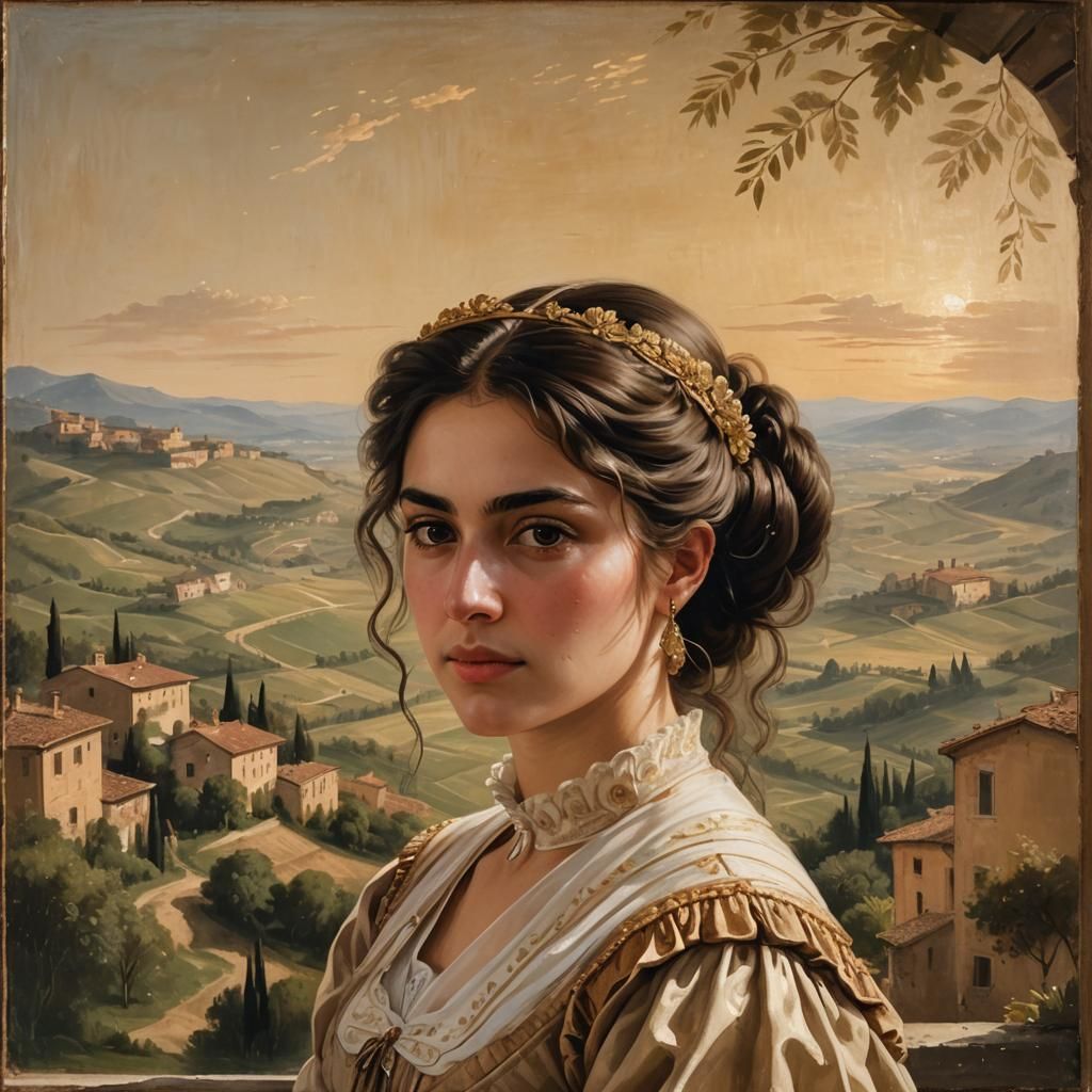 Neoclassical Portrait of Italian Woman in Traditional Dress
