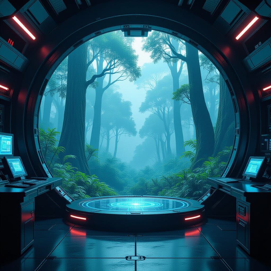 Holographic Forest in Futuristic Digital Lab