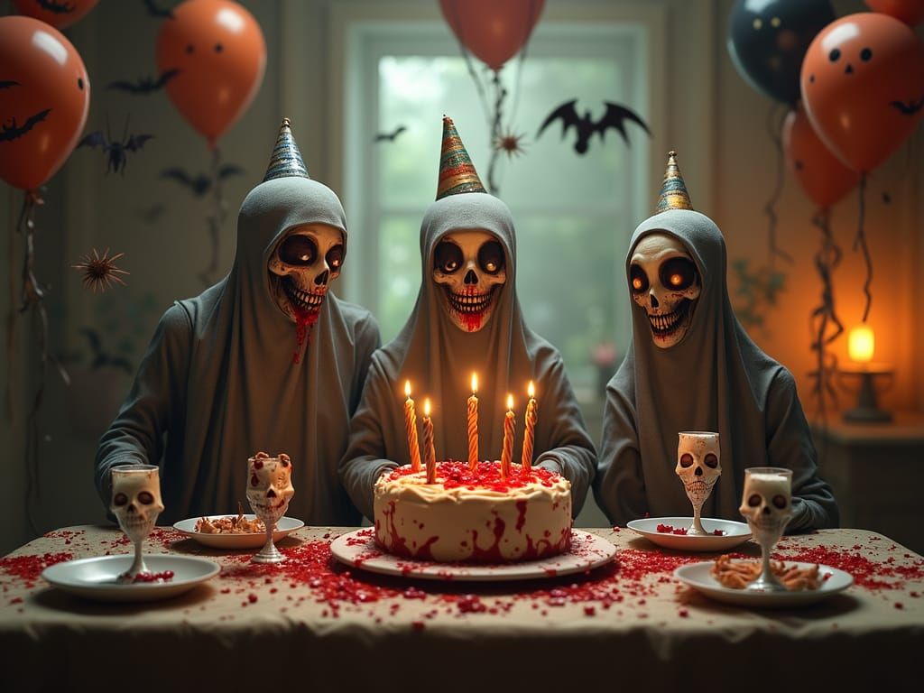 Ghost Family's Spooky Birthday Bash in Tim Burton Style