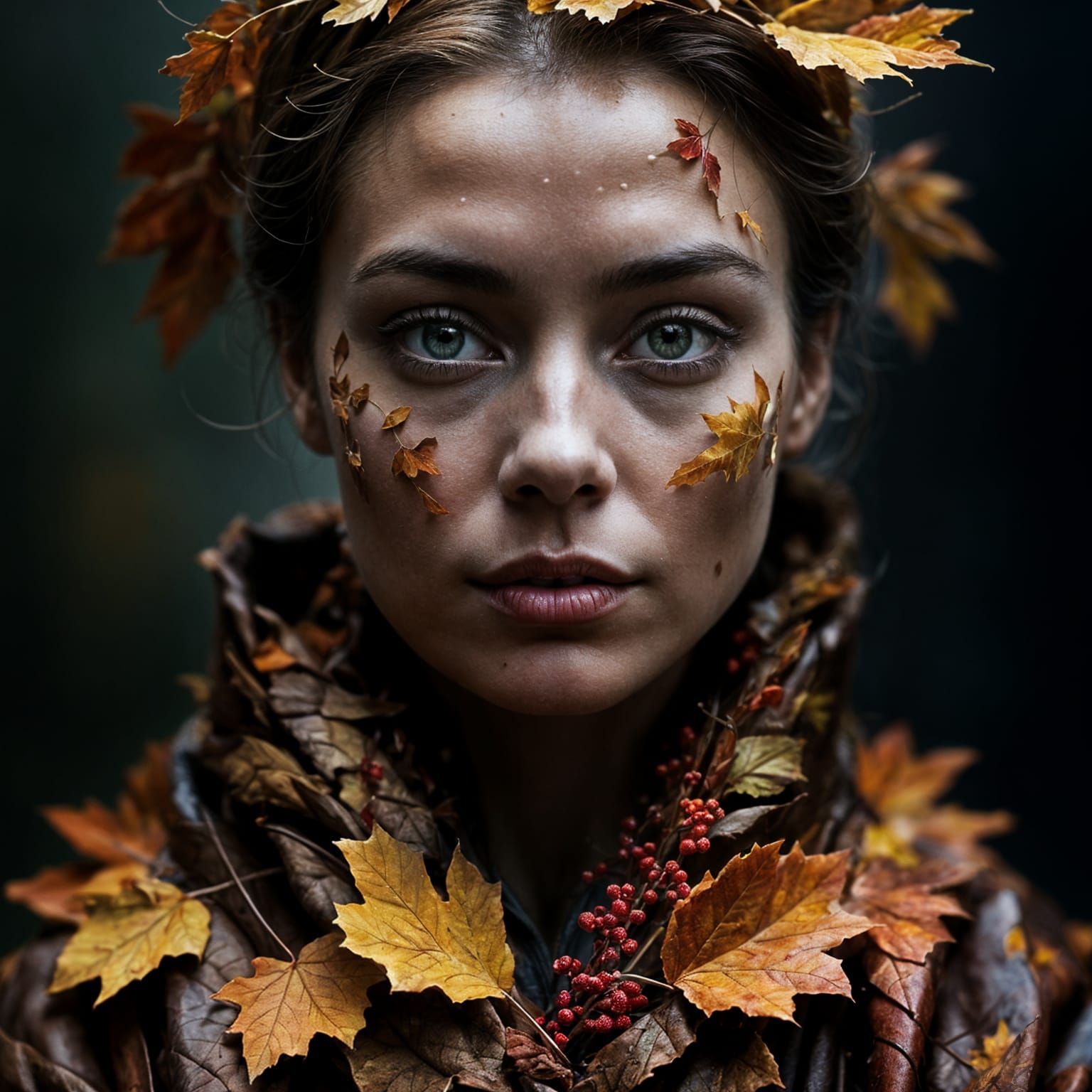 Autumn Leaf Gown Portrait in Realism Style