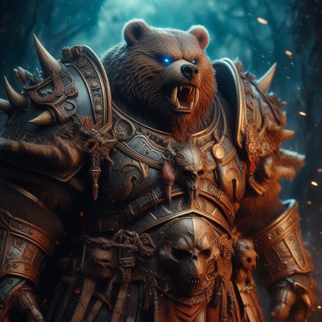 Armored Grizzly Bear-Warrior in Shadow Armor