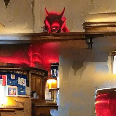 Devil Character in a Gritty Pub Scene