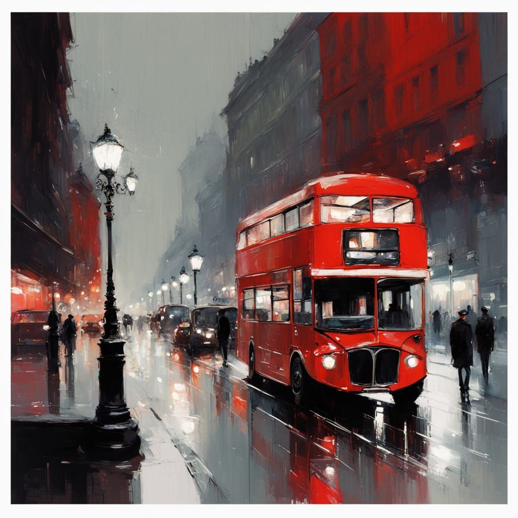 Romantic London Night Scene with Double-Decker Bus