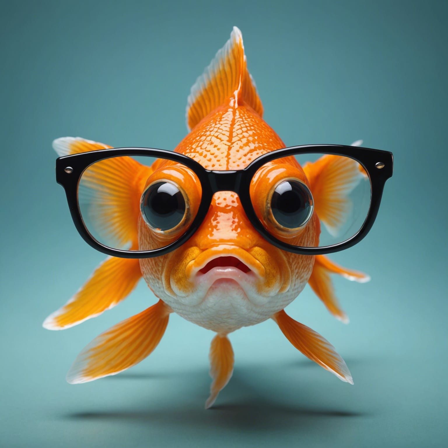 Goldfish wearing thick  glasses. Silly appearance