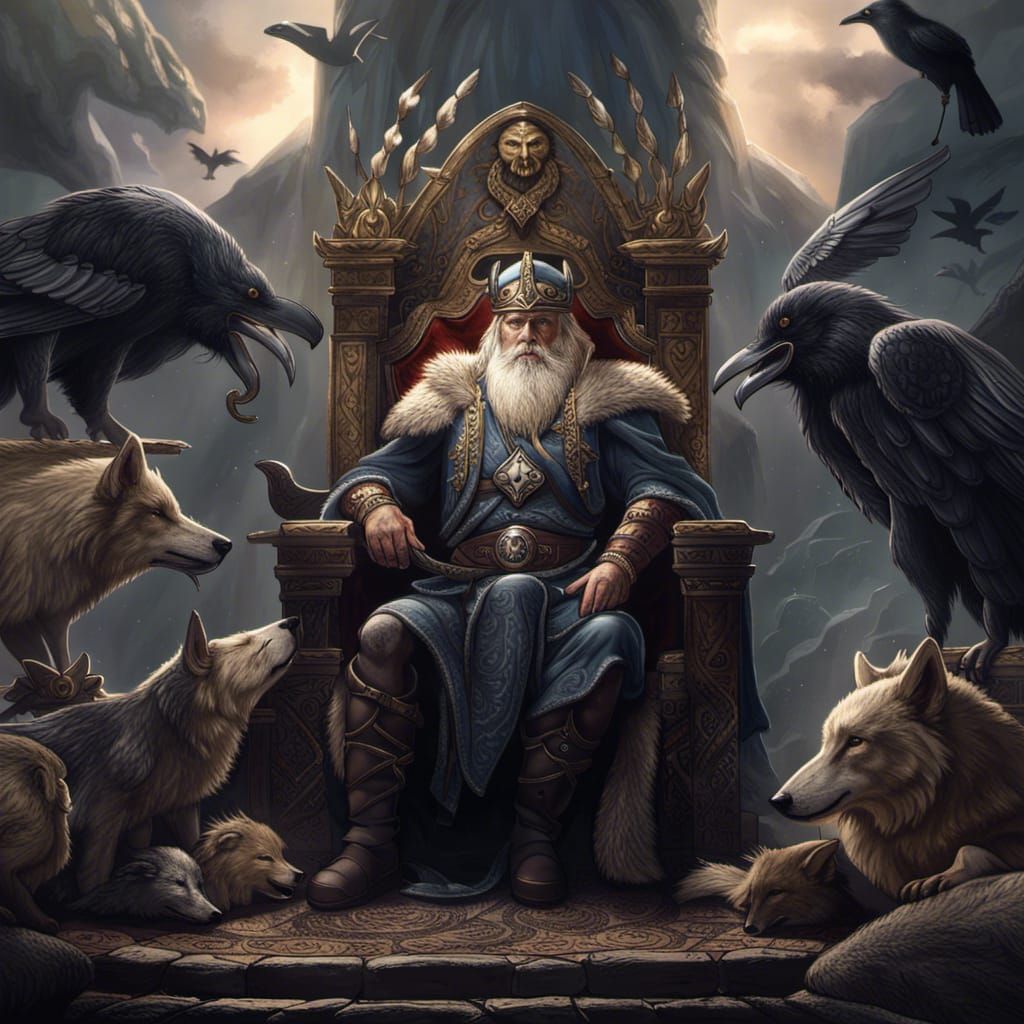 Odin on His Throne in Valhalla: Detailed Matte Painting