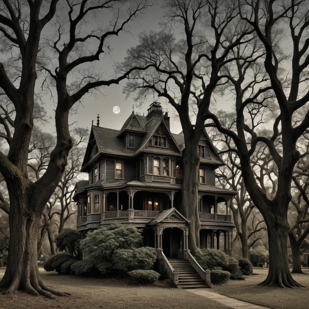 Moody Hyperrealistic House Under Moonlight