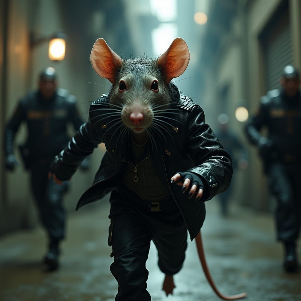 Cyborg Rat in Gritty Neo-Noir Alleyway
