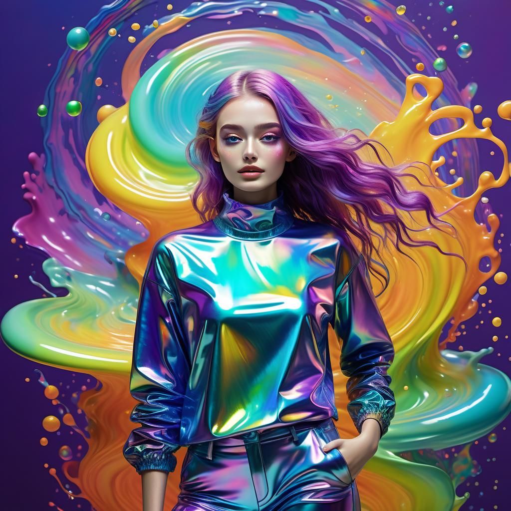 Iridescent Party Girl Portrait in Digital Art