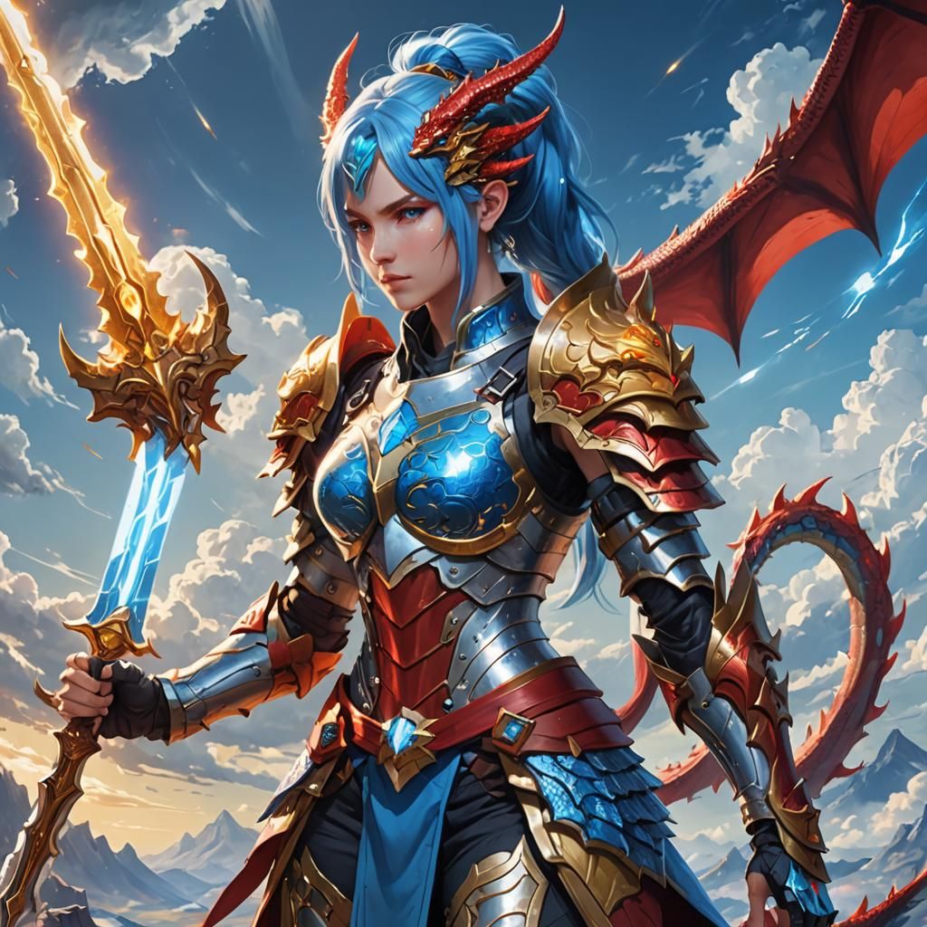 Female Warrior in Dragon Armor with Energy Sword