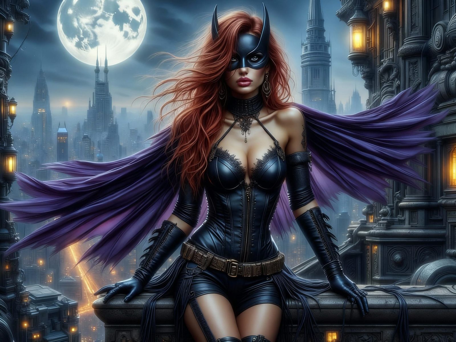 Hyper-Realistic Batgirl in Dramatic Leather Corset