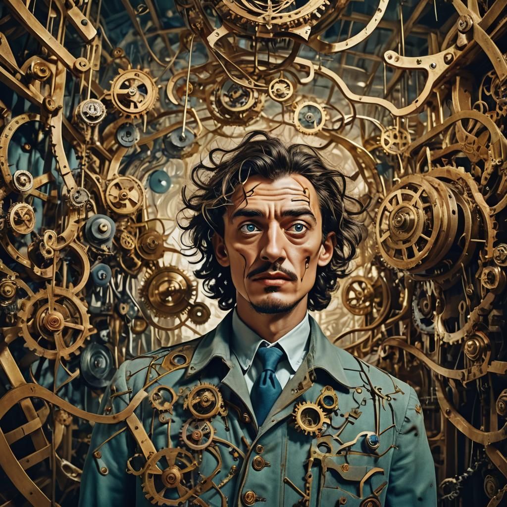 Surreal Man Lost in Clockwork Maze, Salvador Dali Style