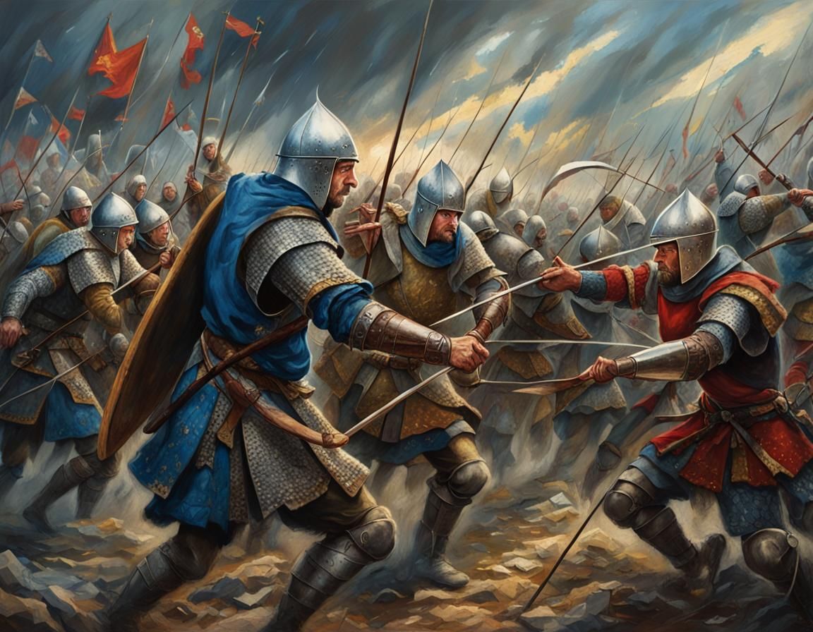 Welsh Longbow Men in Battle, Hyperrealistic Medieval Art