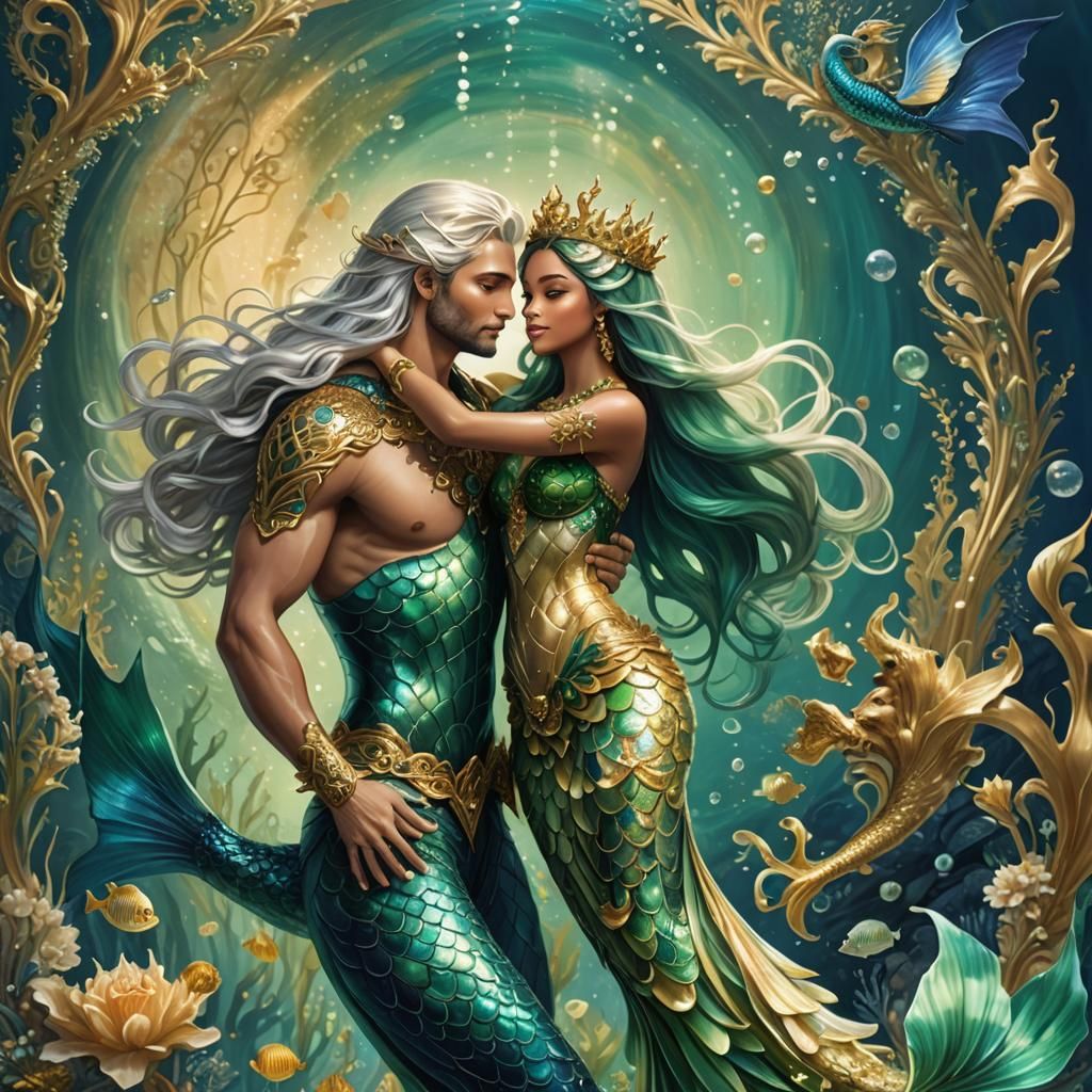 Merman Prince and Mermaid Princess in Underwater Kingdom