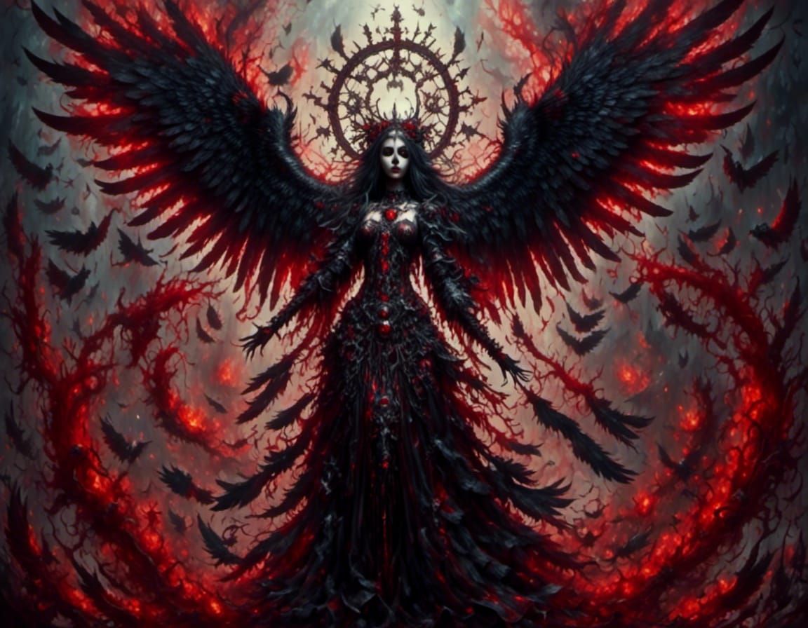 Dark Fantasy Angel of Death with Feathered Wings