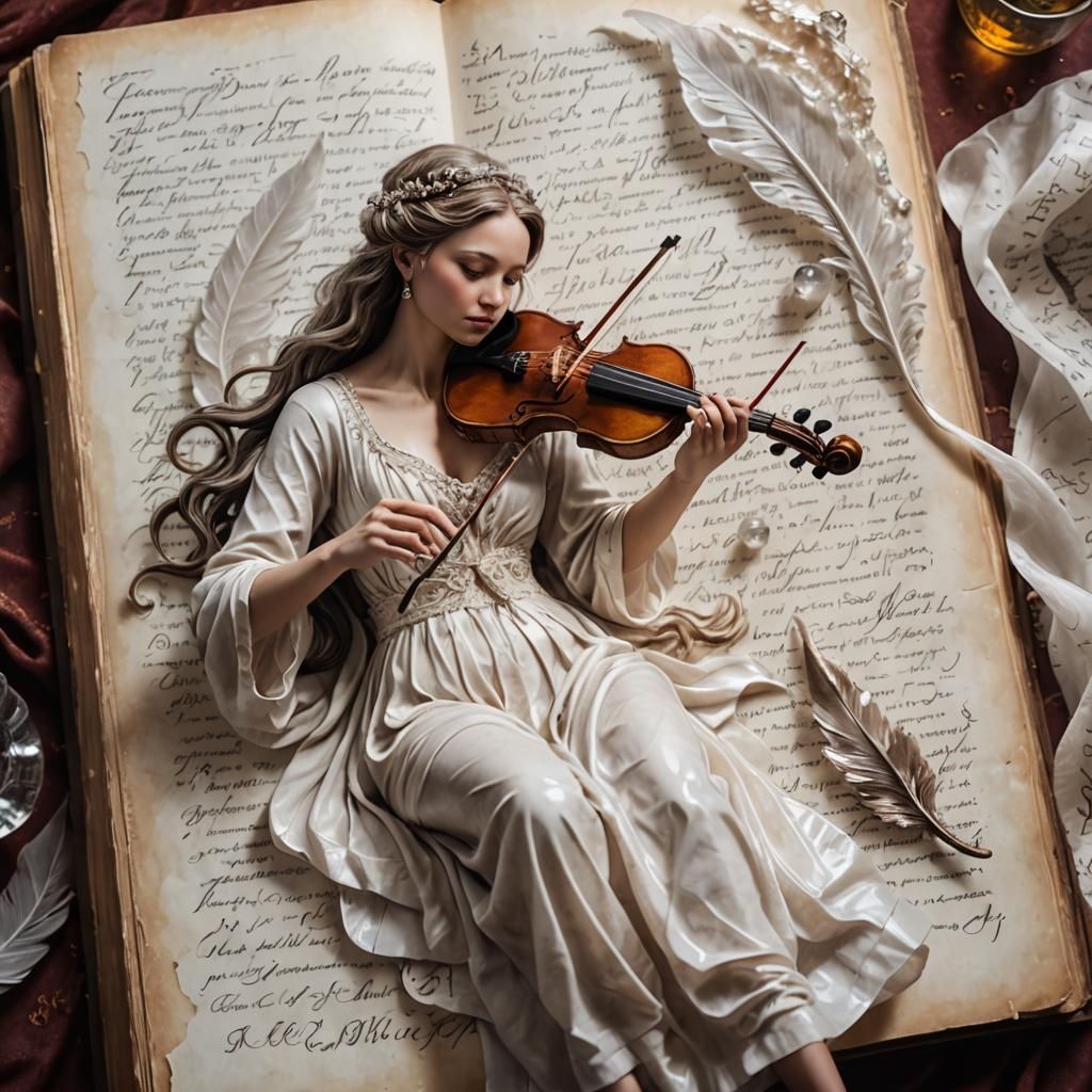 Crystal Goddess Writing Calligraphy with Violin