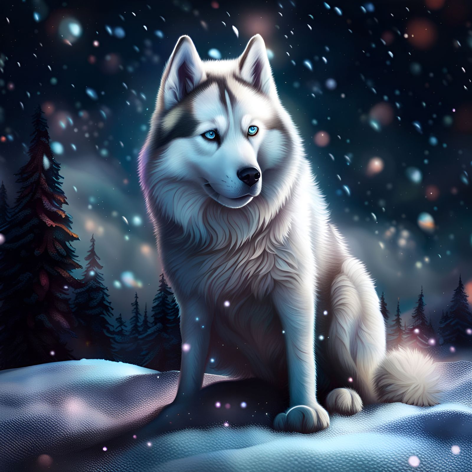 Fluffy Siberian Husky in Snowy Black Forest