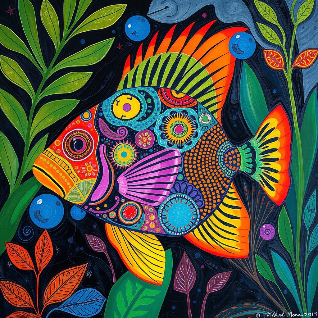 Tropical Fish in Hundertwasser Aboriginal Art Style