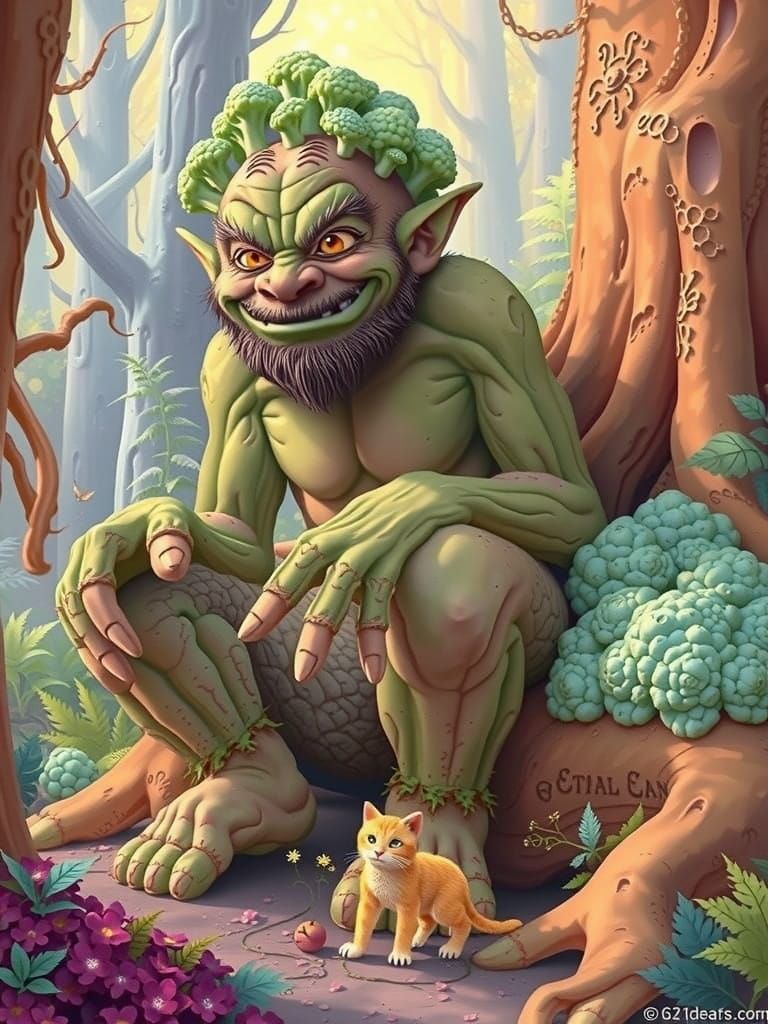 Emerald Green Troll Sculpture Amidst Primeval Forest