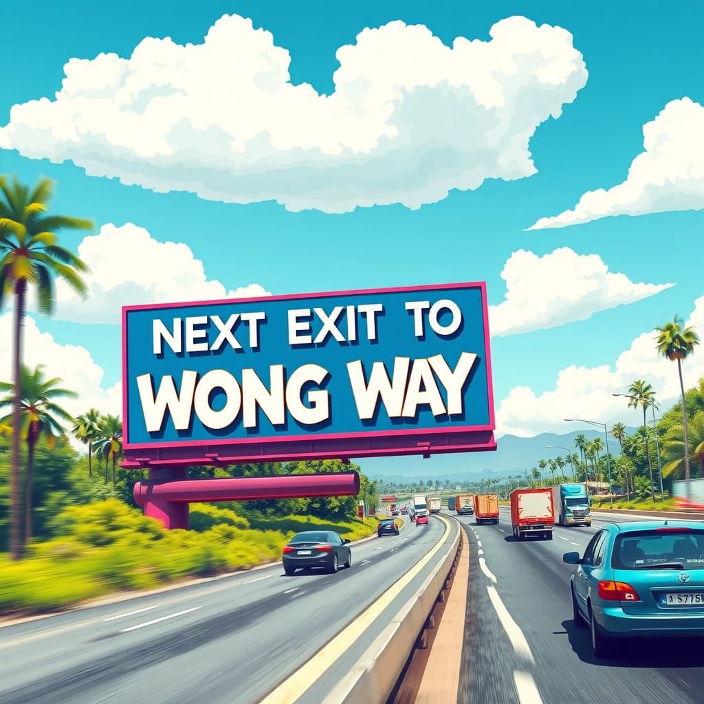 Futuristic Highway Billboard in Vibrant Neon Colors