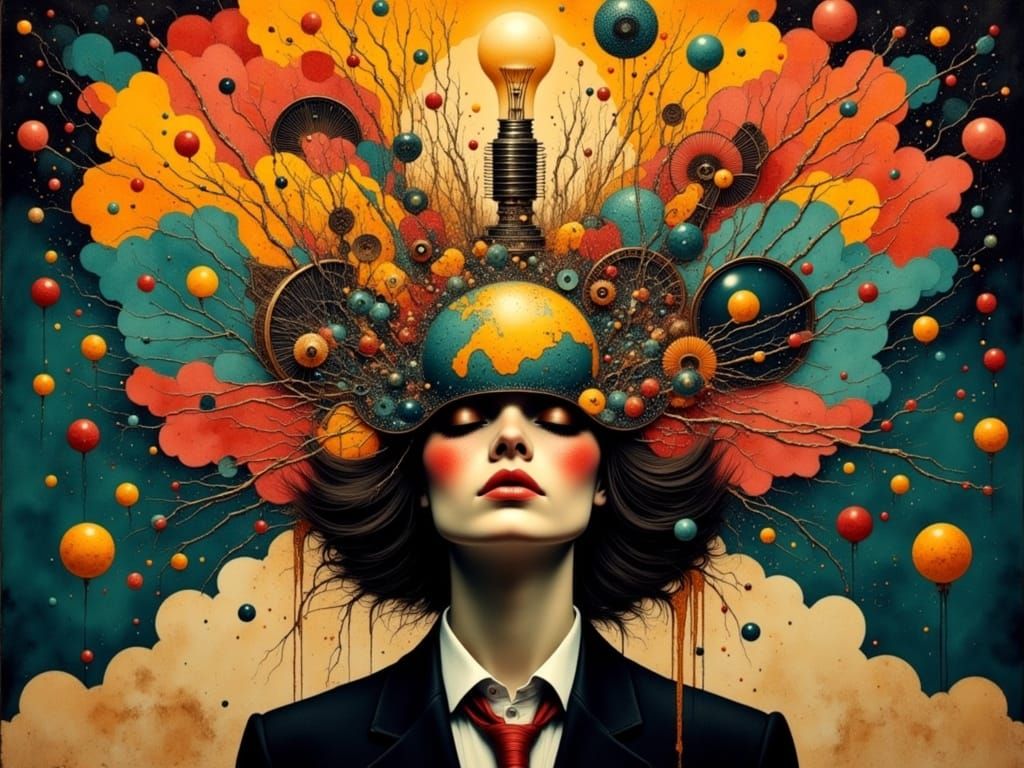 Surreal Mechanical Mind Explosion Painting