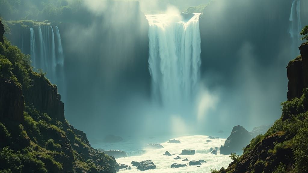 Ethereal Waterfall Cascade in Photorealistic Film Style