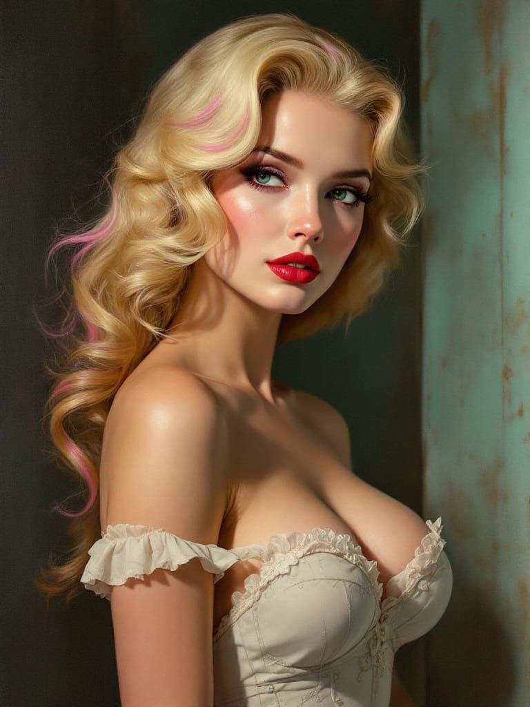 Vintage Pin-Up Woman with Baroque Lighting Style