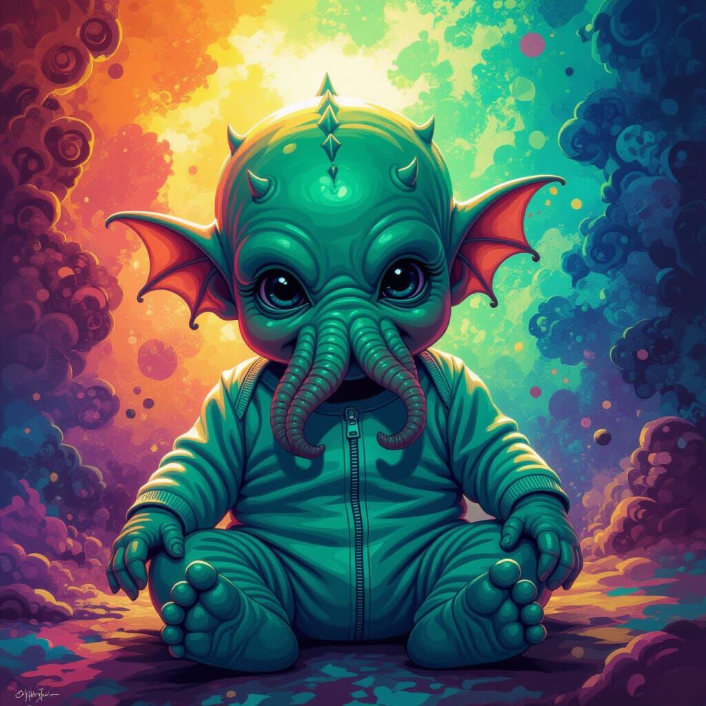 Adorable Baby Cthulhu in Hyperrealistic Splash Art