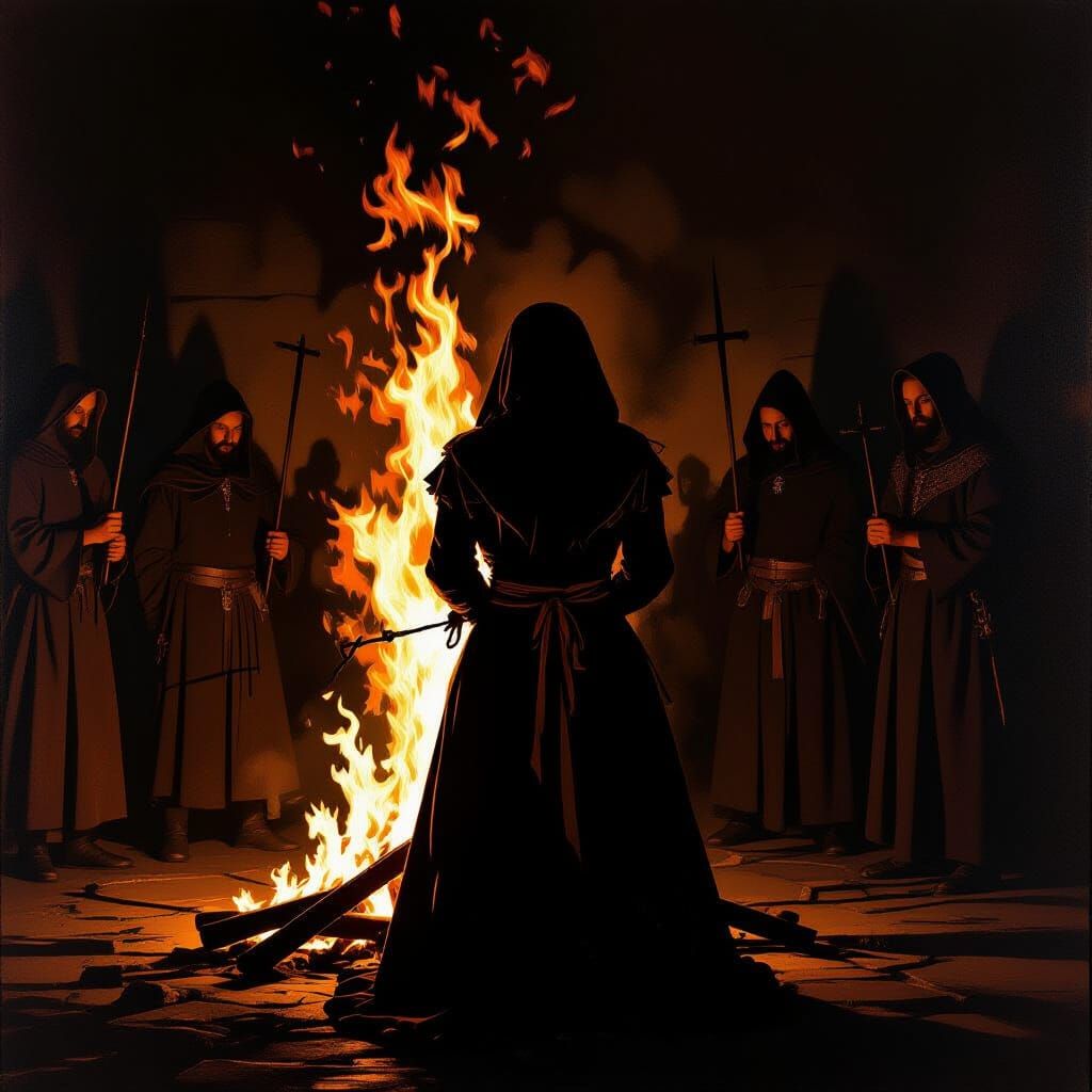 Heretic's Tragic End: Condemned Woman Burned at Stake