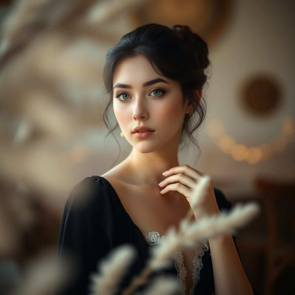 Elegant Woman Posing with Dreamy Bokeh Effect